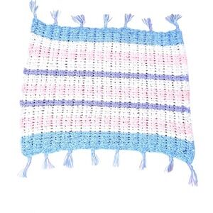 Handmade Crochet Afghan Blanket 33x29‎ Blue Pink Purple Lap Baby Elderly Throw
